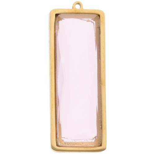 Rectangle pendants 35x13 mm with glass cabochon - 304L gold-plated stainless steel - Rose x2