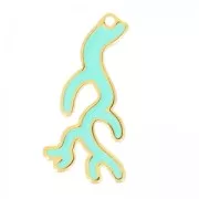 Enamelled pendant coral 37 mm Green Turquoise/gold tone x1