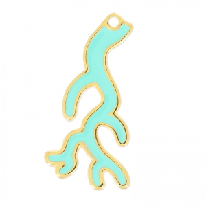 Enamelled pendant coral 37 mm Green Turquoise/gold tone x1