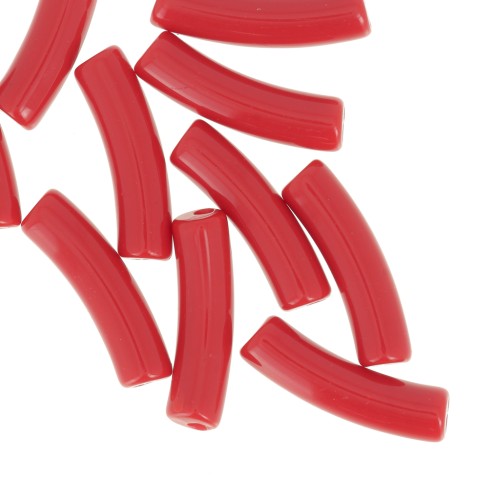 19x5 mm curved tube beads in opaque acrylic - Red x10