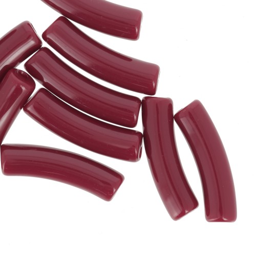 Curved tube beads 19x5 mm in opaque acrylic - Lie de vin x10