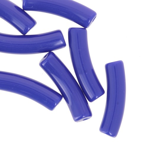 19x5 mm curved tube beads in opaque acrylic - Royal Blue x10