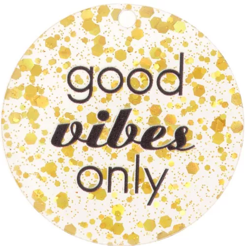 45mm Plexiglas Round pendant - Good vibes only - Transparent - Golden glitter