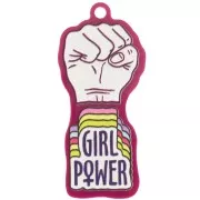 48.5x22mm Plexiglas closed fist pendant - Girl Power - Plum - White x1