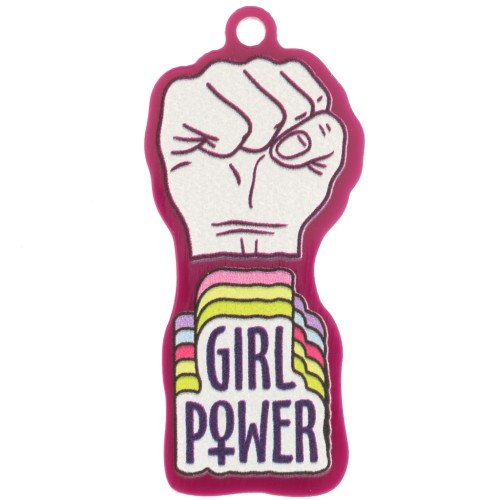 48.5x22mm Plexiglas closed fist pendant - Girl Power - Plum - White x1