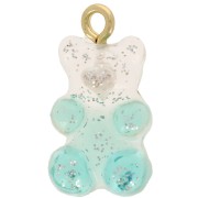 20x1mm transparent acrylic Two-tone teddy bear charm - Pink glitter - Blue