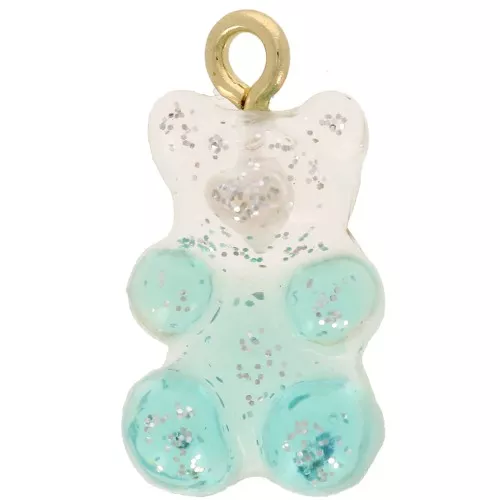 20x1mm transparent acrylic Two-tone teddy bear charm - Pink glitter - Blue