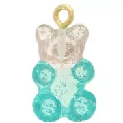 20x1mm transparent acrylic Two-tone teddy bear charm - Pink glitter - Blue