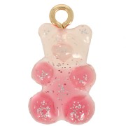 20x1mm transparent acrylic Two-tone teddy bear charm - Pink glitter - Red