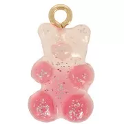 20x1mm transparent acrylic Two-tone teddy bear charm - Pink glitter - Red