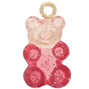 20x1mm transparent acrylic Two-tone teddy bear charm - Pink glitter - Red