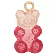 20x1mm transparent acrylic Two-tone teddy bear charm - Pink glitter - Red