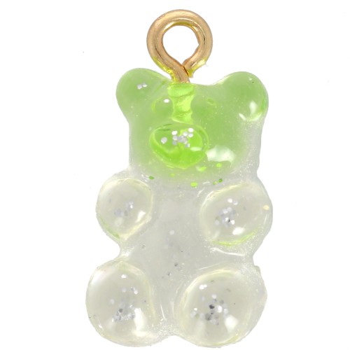 20x11mm acrylic Two-tone teddy bear charm - Green glitter - Transparent