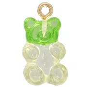 20x11mm acrylic Two-tone teddy bear charm - Green glitter - Transparent