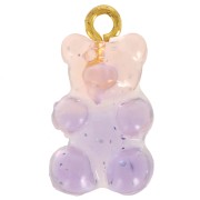 20x11mm acrylic Two-tone teddy bear charm - Pink glitter - Violet|raw }}