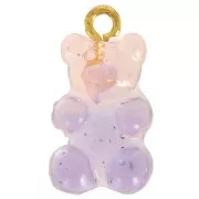 20x11mm acrylic Two-tone teddy bear charm - Pink glitter - Violet