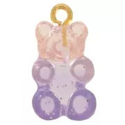 20x11mm acrylic Two-tone teddy bear charm - Pink glitter - Violet