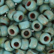Matubo 7/0 Seed Beads - 3.5 mm Green Turquoise Silver Picasso x 10 g