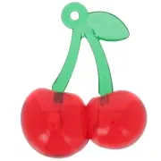 32x26mm Cherry pendant in acrylic - Red - Green x1
