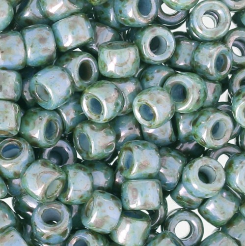 Seed beads Matubo 7/0 - 3.5 mm Vert/Bleu Marbré x10g