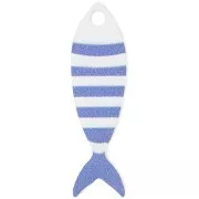 32x10mm Plexiglas striped fish pendant - White - Blue x1