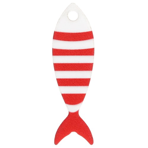 32x10mm Plexiglas striped fish pendant - White - Red x1