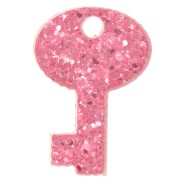 15x10mm Plexiglas Key Charm - Pink Glitter x1