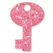 15x10mm Plexiglas Key Charm - Pink Glitter x1