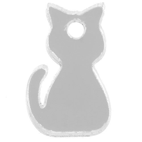 15x9mm Plexiglas cat charm - mirror effect - Silver Tone x1