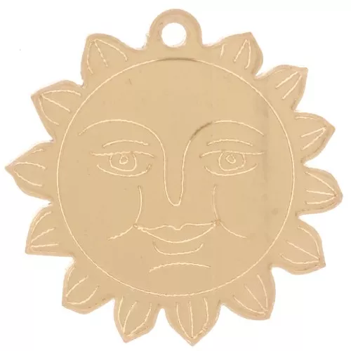 30mm Sun pendant with face pattern - Plexiglas - Mirror effect - Gold Tone x1