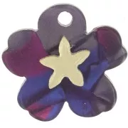 19x21mm Plexiglas flower pendant with star pattern - Marbled Violet - Gold Tone x1