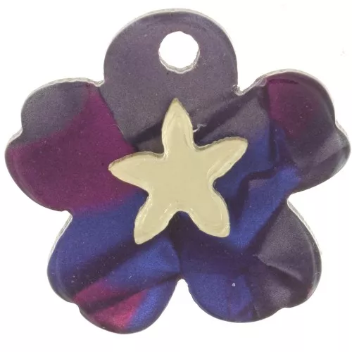 19x21mm Plexiglas flower pendant with star pattern - Marbled Violet - Gold Tone x1