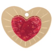25x29mm Plexiglas heart pendant in relief - Gold Tone - Red glitter x1