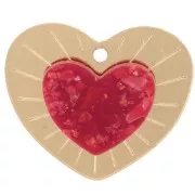 25x29mm Plexiglas heart pendant in relief - Gold Tone - Red glitter x1