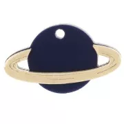 15x26mm Saturn Plexiglas Pendant - Midnight Blue - Gold Tone x1