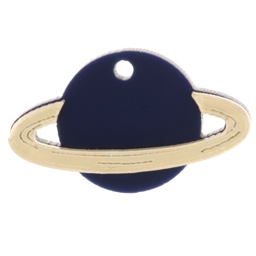 15x26mm Saturn Plexiglas Pendant - Midnight Blue - Gold Tone x1