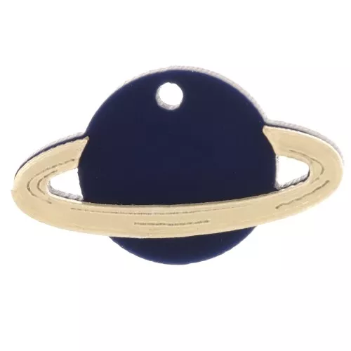 15x26mm Saturn Plexiglas Pendant - Midnight Blue - Gold Tone x1