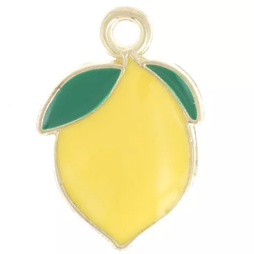 20x14mm Lemon charm in epoxy resin - Yellow - Fine gold plated x1
