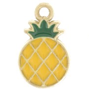 18x11mm Pineapple charm in epoxy resin - Yellow - Fine gold plated x1