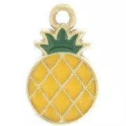 18x11mm Pineapple charm in epoxy resin - Yellow - Fine gold plated x1