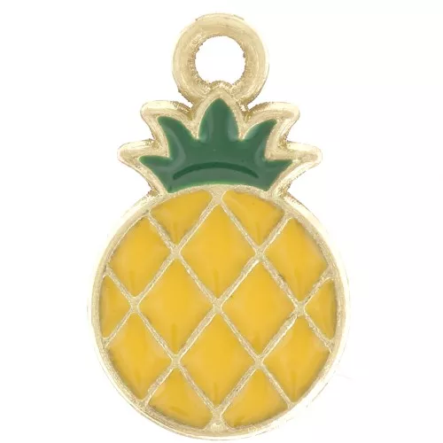 18x11mm Pineapple charm in epoxy resin - Yellow - Fine gold plated x1