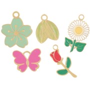 Stainless steel 304L Mix of epoxy charms Jardin en fleurs - by Perles&Co x5|raw }}