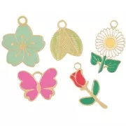 Flower - Stainless steel 304L Mix of epoxy charms Jardin en fleurs - by Perles&Co x5 Stainless steel 304L Mix of epoxy charms Jardin en fleurs - by Perles&Co x5