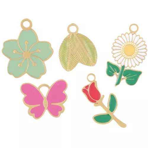 Stainless steel 304L Mix of epoxy charms Jardin en fleurs - by Perles&Co x5
