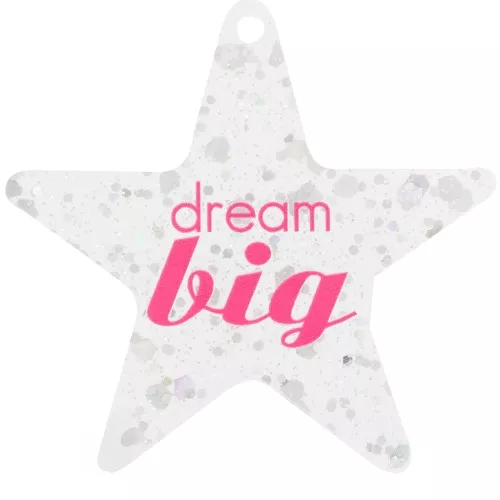 50x52mm Plexiglas star pendant - Dream big - Transparent - Silver glitter x1