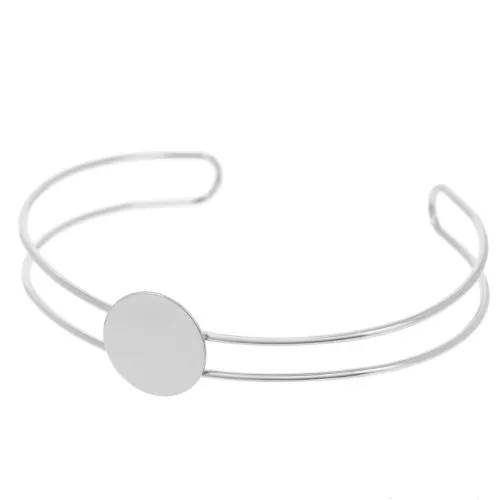 7x165mm Bracelet Plate for 15mm round cabochon - Fine silver plated x1