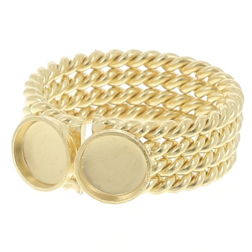 Ring with two settings for 6 mm cabochon - Size 52 to 56 - Fine gold plated x1