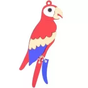 68x19mm Plexiglas Parrot Pendant - Mirror Effect - Red - Blue - Gold x1