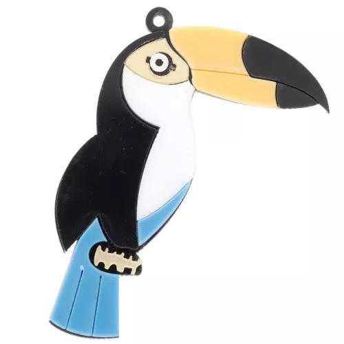 60x43mm Plexiglass toucan pendant - Black - Yellow - White x1