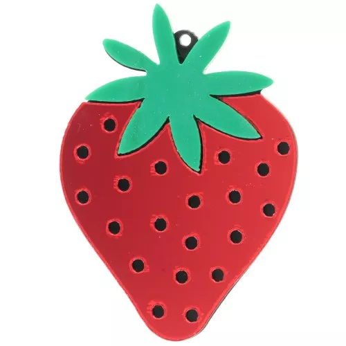 51x37mm plexiglass strawberry pendant - mirror effect - Red - Green x1